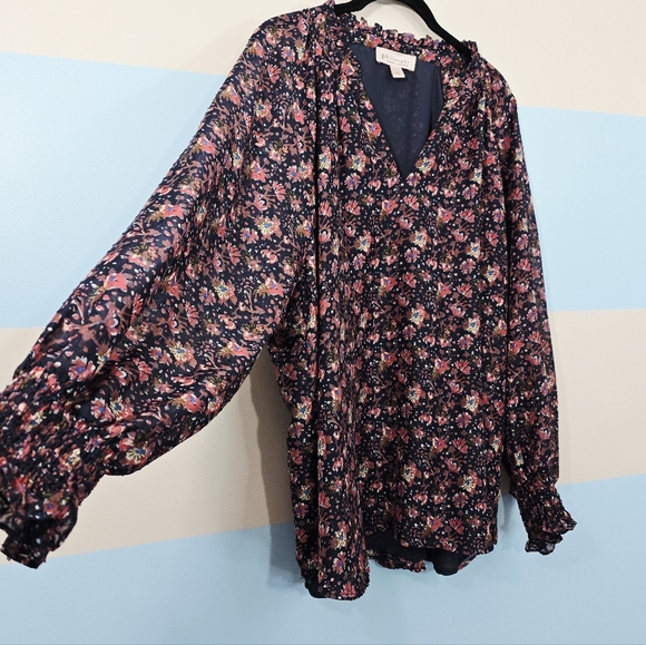 Philosophy Plus Size Floral V-Neck Blouse with Pink and Green Accents - Picture 5 of 9